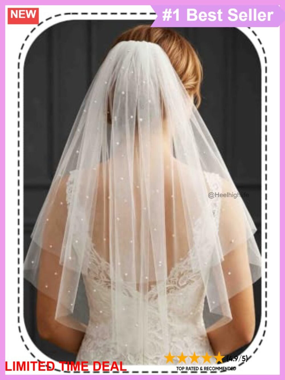 Pearl 2 Tier Short Wedding Veil Tulle Bridal Shoulder Veil with Comb